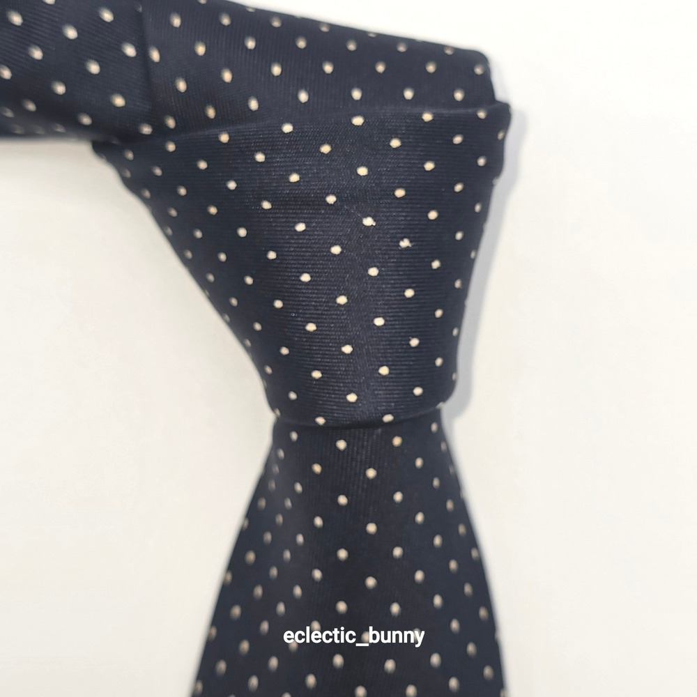 Equus Silk Necktie Navy Blue Tan Polka Dot Classic Men's Tie 58" x 3"